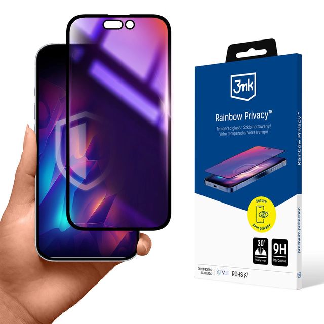 Privacy-Hartglas für Apple iPhone 16 Pro – 3mk Rainbow Privacy