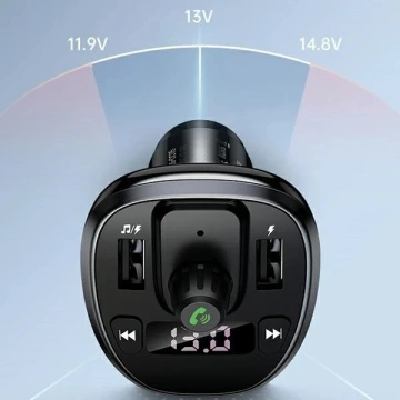  Zestaw głośnomówiący do auta USAMS C21 z transmiterem FM, Bluetooth 5.0, MP3, 2xUSB 3,4A CC115GC01 (US-CC115) czarny/black