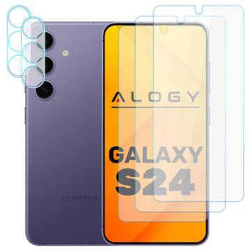 Gehärtetes Glas für Samsung Galaxy S24 3x Displayschutzfolie 2x Kameralinse Lens Pro 9H Alogy Glass Set