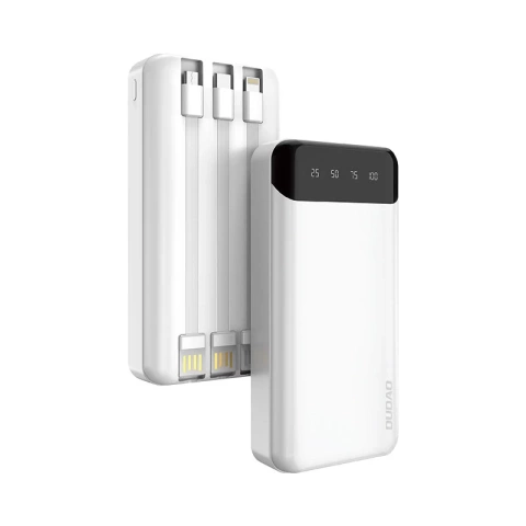 Dudao geräumige Powerbank mit 3 eingebauten Kabeln 20000mAh USB Type C Micro USB Lightning weiß (Dudao K6Pro)