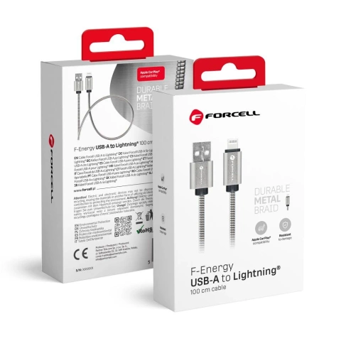 Kabel USB-A auf Lightning 12W 1m Forcell Stalowy Apple iPhone iPad