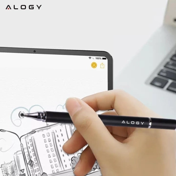 Rysik 2w1 Alogy dotykowy pojemnościowy do ekranu telefonu tabletu z długopisem Czarny