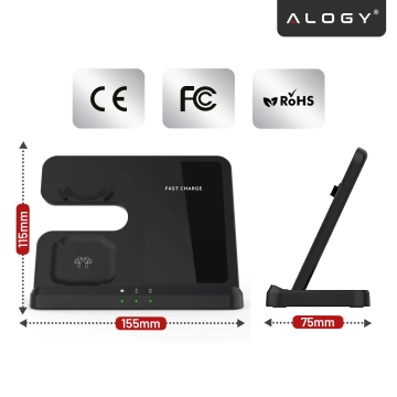 Ładowarka Bezprzewodowa Indukcyjna 3w1 Qi 3.0 Szybka do Samsung S22 S23 S24 S25 Galaxy Watch Buds Stacja czarna 