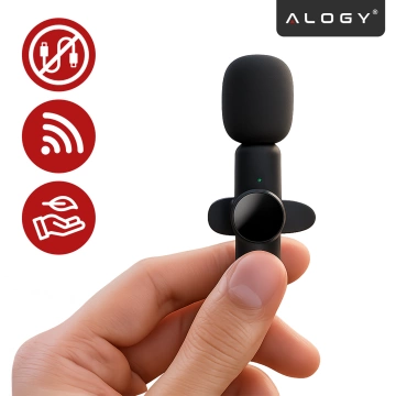 Mikrofon Bezprzewodowy 2x Zestaw - USB-C, redukcja szumu, lekka konstrukcja, zasięg do 20 metrów - 2x Mikrofon Krawatowy z Futerkową Osłoną, Odbiornik do telefonu - Alogy DualVoice™ Czarny