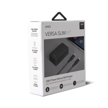 UNIQ Wandladegerät Versa Slim USB-C PD 18W USB-C zu USB-C Kabel schwarz/kohleschwarz (LITHOS Collective)