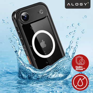 Etui Wodoodporne do Apple iPhone 17 Air 6,6", Pancerna Obudowa 360° z Przezroczystym Tyłem, Kompatybilna z MagSafe, Alogy HydroArmor™ IP68 Case – Czarne