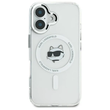 Etui Karl Lagerfeld  do iPhone 16 6.1" Biały Hardcase IML Metal Choupette Head MagSafe
