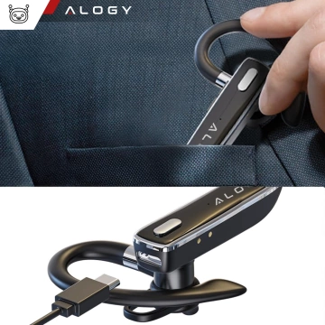 Słuchawka Bezprzewodowa Bluetooth 5.1 dla kierowcy 12H rozmów zestaw z etui ładującym zestaw słuchawkowy Alogy Czarna