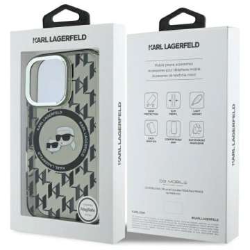 Etui Karl Lagerfeld do iPhone 16 Pro Max 6.9" Czarny MagSafe IML Monogram Karl&Choupette Head 