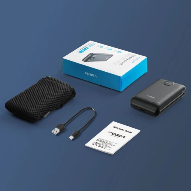 Powerbank Externer Akku (POWER BANK) VEGER S20 - 20.000 mAh LCD Quick Charge PD 22,5 W schwarz (W2053)
