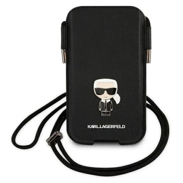 Karl Lagerfeld Handtasche KLHCP12LOPHKMK 6.7" schwarz/schwarz Hardcase Saffiano Ikonik Kar`s