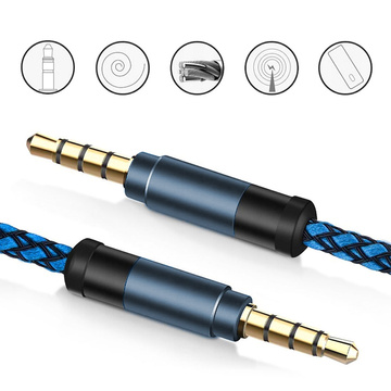 Audiokabel 2x Miniklinke - Klinke 3,5 mm lang AUX-Kabel Starkes Geflecht 1,5 m Blau