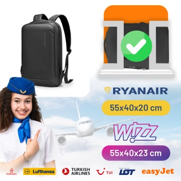 Plecak na Laptopa 15.6" Mark Ryden, Wodoodporny, Lekki i Smukły, Podróżny z Wyjściem USB, Kieszenią na Karty i Zamkiem YKK, Materiał EVA, 14L (42×30×12 cm) – Czarny