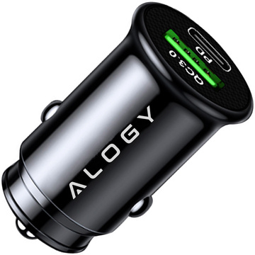 Autoladegerät 38 W USB QC 3.0 18 W USB-C C PD 20 W schnell leistungsstark für Alogy Car, schwarzes Gehäuse
