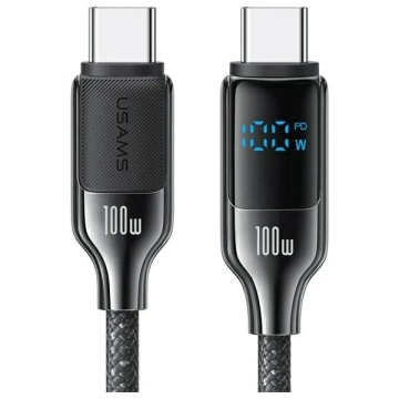 USAMS USB-C-auf-USB-C-Kabel 1,2 m, 100 W, Digitalanzeige, Schwarz