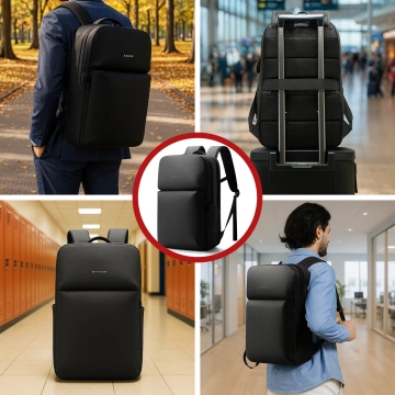 Bange wasserdichter Rucksack für 15,6-Zoll-Laptop, Stadtreisender, 45 x 30 x 16 cm, für Arbeit, Flugzeug, Herren, Damen, mit USB-Anschluss Schwarz