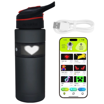 Alogy FitBottle™ 800ml Smart-Trinkflasche mit LED-Display, Bluetooth-Verbindung, Strohhalm, Motivationsfunktion, wiederverwendbar – Schwarz