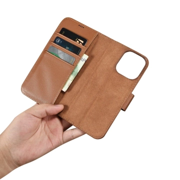 Etui na telefon iCarer Wallet Case 2in1 do  iPhone 14 Pro Max skórzany pokrowiec z klapką Anti-RFID brązowy