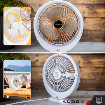 Schreibtischventilator, Standventilator, leistungsstark, klein, tragbar, kabellos, 1200 mAh, USB-C, Alogy White