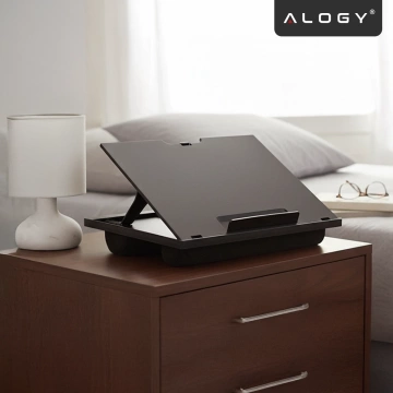Składana Podstawka na Laptopa do 16 cali z Regulacją Kąta Nachylenia, Miękkimi Poduszkami i Antypoślizgową Powierzchnią, do Pracy w Łóżku i na Sofie, Alogy LapDesk™ – Czarna