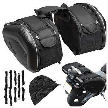 Sakwa Motocyklowa 38–58L – Torba, Kufry boczne, Sakwa na Tylne Siedzenie, Wodoodporna, Twardy Materiał, Regulowana na Motocykl – Alogy RoadPack™ Czarna