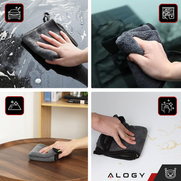 3x doppelseitiges Autohandtuch 30x60 cm Velours-Mikrofaser zum Waschen und Trocknen des Autos Alogy Car Detailing Tuch