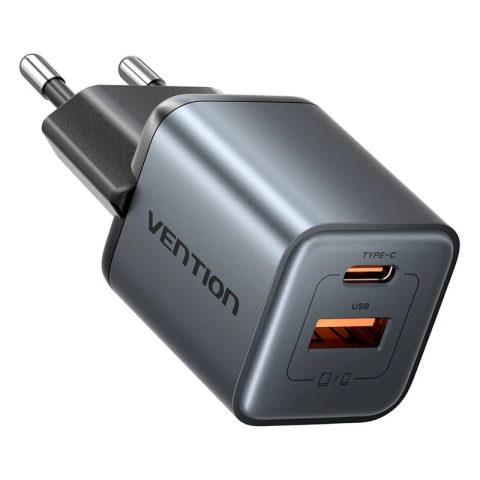 GaN Vention USB-C USB-A Ladegerät 30W Grau