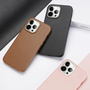 Etui Dux Ducis Grit skórzane do iPhone 14 Pro Max elegancki pokrowiec ze sztucznej skóry (kompatybilne z MagSafe) brązowy