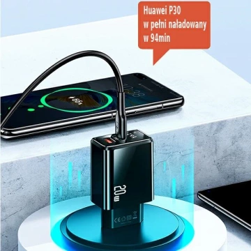 USAMS Ładowarka sieciowa 1xUSB-C+1xUSB T40 20W LED (only head) PD3.0 + QC3.0 Fast Charging czarny/black CC133TC01 (US-CC133)