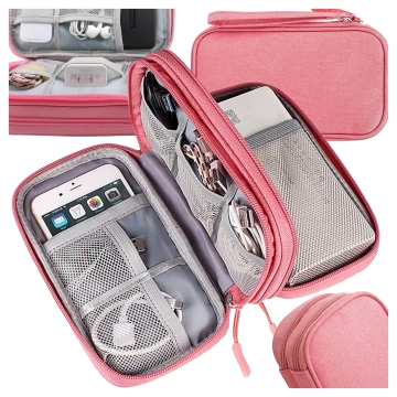 Etui Podróżne na Akcesoria, Organizer na Kable, Ładowarki, Telefon i Powerbank, Wielofunkcyjne i Kompaktowe 21 x 12,5 x 5 cm, Alogy TravelPack™ – Różowe