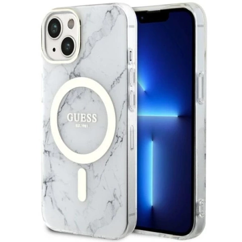 Ratet mal, GUHMP14MPCUMAH Handyhülle für Apple iPhone 14 Plus 6,7" weiß/weiß Hardcase Marble MagSafe
