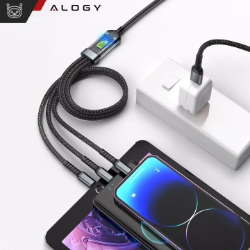 120 cm Alogy 3-in-1 Schnellladekabel 100 W USB auf USB-C Micro Lightning Schwarz
