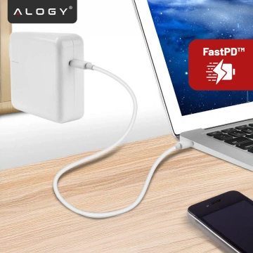 Netzteil für Apple MacBook, Alogy Universal-Ladekabel, 2 m, USB-C auf USB-C, Schnellladefunktion PowerDelivery PD, 61 W, Weiß