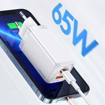 USAMS Wandladegerät 1xUSB-C 1xUSB T47 65W PD Fast Charging Super Si schwarz/schwarz CC153TC01 (US-CC153)