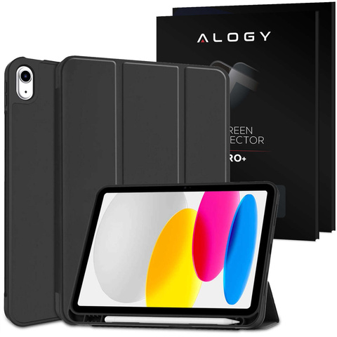 Etui ochronne Alogy Book Cover Pencil Case obudowa z miejscem na rysik do Apple iPad Air 4 2020 / Air 5 2022 10.9" Czarne + Szkło