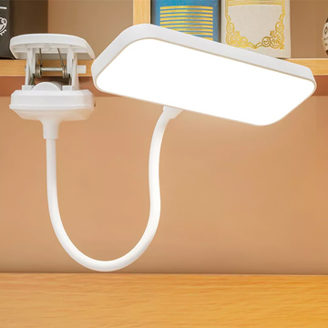 LED-Schreibtisch-Nachtlicht, Lesepult mit Clip, Clip-Lampe, Touch 3 Modi, kabelloses USB-Kabel, Weiß