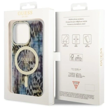 Etui na telefon Guess GUHMP14XHLEOPWB für Apple iPhone 14 Pro Max 6,7" niebieski/blue hardcase Leopard MagSafe