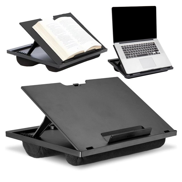 Składana Podstawka na Laptopa do 16 cali z Regulacją Kąta Nachylenia, Miękkimi Poduszkami i Antypoślizgową Powierzchnią, do Pracy w Łóżku i na Sofie, Alogy LapDesk™ – Czarna