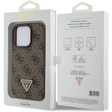 Etui Guess GUHCP15LP4TDPW für iPhone 15 Pro 6,1" braun/braunes Hardcase Leder 4G Triangle Strass