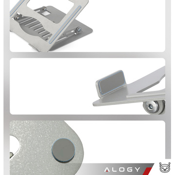 Uchwyt na laptop Macbook tablet 17" stojak podstawka składany regulowany aluminiowy na biurko 25 x 21.5cm Alogy Srebrny