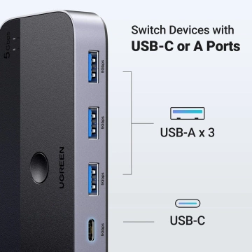 UGREEN CM662 USB 3.0 SWITCH 2-IN-4 FERNBEDIENUNG 2x 5Gb/s KABEL