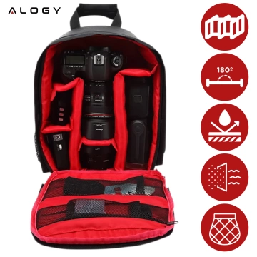 Wasserdichter Rucksack Alogy Tasche für Kamera Fotoausrüstung und Zubehör geräumig Schwarz und Rot