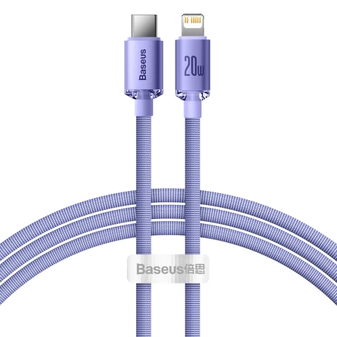 Baseus Crystal Shine Series kabel przewód USB do szybkiego ładowania i transferu danych USB Typ C - Lightning 20W 1,2m fioletowy (CAJY000205)