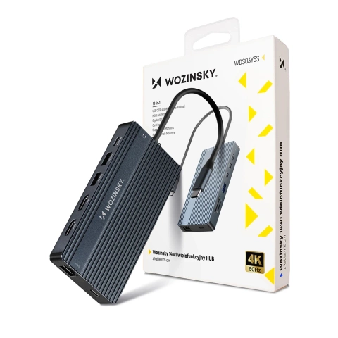 Hub USB-C 14w1 Wozinsky WDS03Y5S 3x 4K HDMI/DP 100W PD Szary