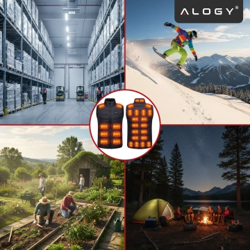 Kamizelka grzewcza z 28 strefami – 4-stopniowa regulacja temperatury, zasilanie USB, idealna na zimę i aktywności outdoor – Alogy ThermoVest™ Czarna (M)