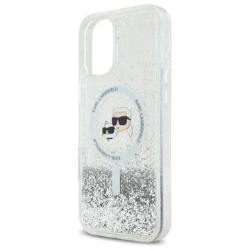 Etui Karl Lagerfeld do iPhone 16 Plus 6.7" Magsafe Hardcase Transparent Liquid Glitter Karl&Choupette Head 