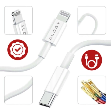 Alogy schnelles USB-C PD 20 W Wandladegerät Lightning-Kabel 1 m Weiß