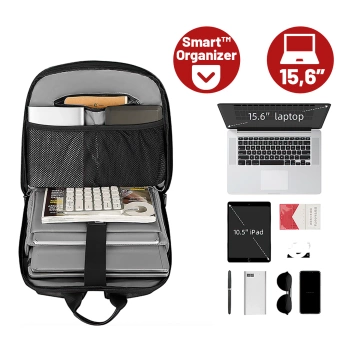 Plecak na Laptopa 15.6" Mark Ryden, Wodoodporny Biznesowy i Podróżny, Wygodny, Otwierany 180°, z Zaczepem na Walizkę, 13L (43×30×10 cm) – Czarny