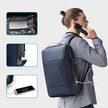 Bange Wasserdichter Diebstahlsicherer Rucksack für 15,6"-Laptops, ideal für Stadtreisen, 48 x 30 x 16 cm, für Arbeit und Flugreisen, für Damen und Herren, mit USB-Anschluss und Zahlenschloss, Marineblau