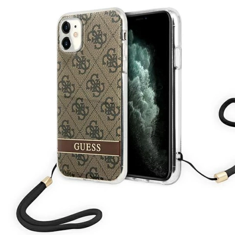 Etui Guess GUOHCN61H4STW do Apple iPhone 11 6,1" brązowy/brown hardcase 4G Print Strap